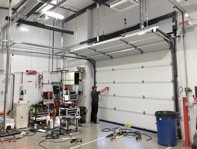 University Heights Garage Door Repair certified technician performing commercial door repair at a University Heights business facility