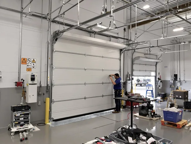 Commercial garage door repair being performed by University Heights Garage Door Repair expert in University Heights
